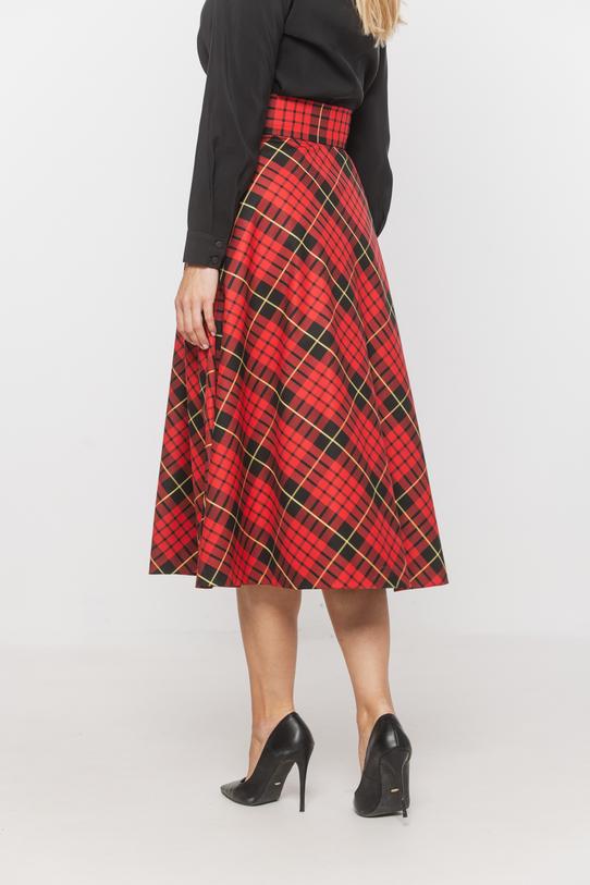 Kraciasta rozkloszowana spódnica ze złotymi guzikami - 4