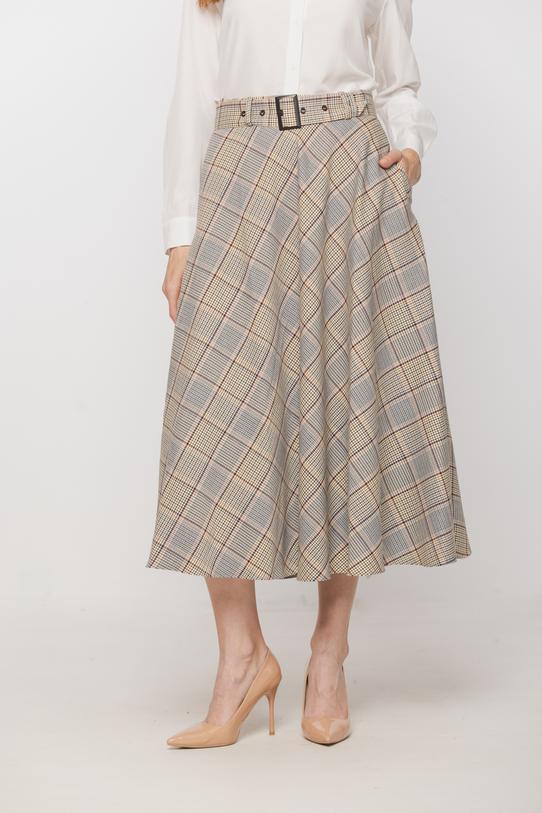 Plaid midi skirt with belt and belt loops - 2