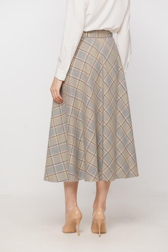 Plaid midi skirt with belt and belt loops - 3