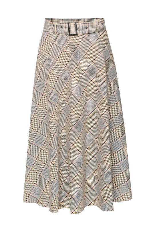 Plaid midi skirt with belt and belt loops - 1