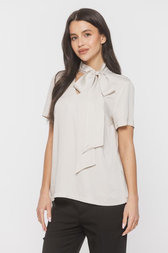 Kremowa wiskozowa bluzka ze stylowym wiązaniem - 2