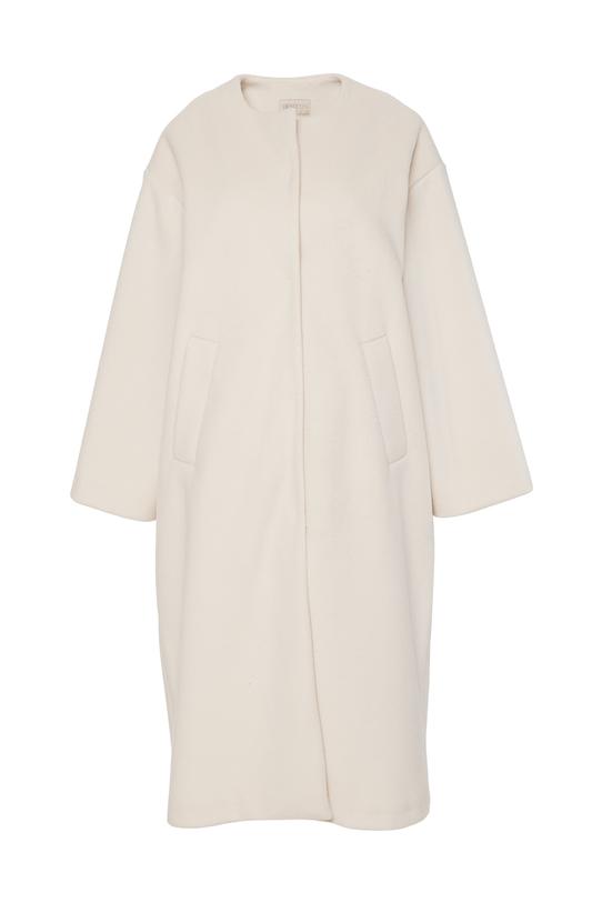 Kremowy płaszcz z kieszeniami zapinany na napy - 1