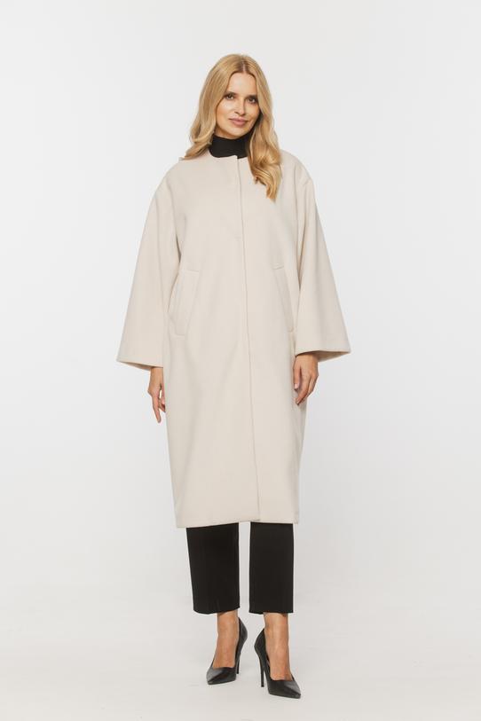 Wizualizacja Kremowy płaszcz z kieszeniami zapinany na napy