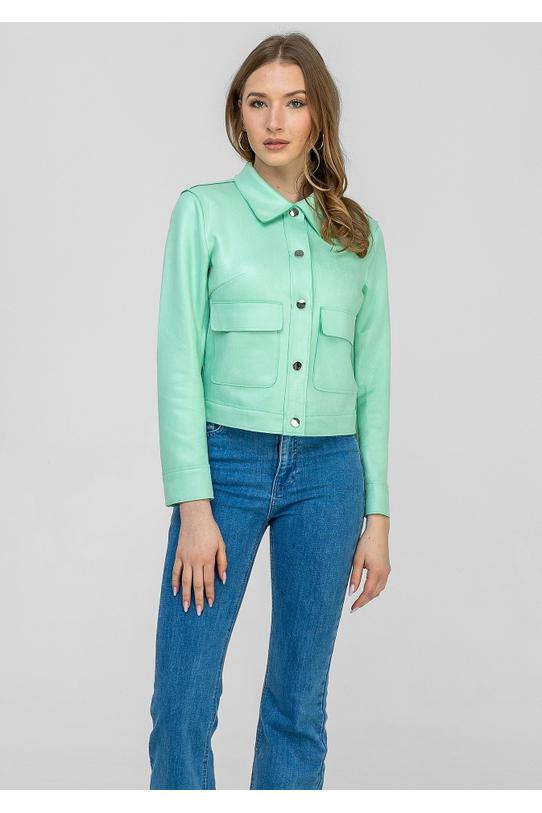 Krótka miętowa kurteczka z naszywanymi dużymi kieszeniami - 5