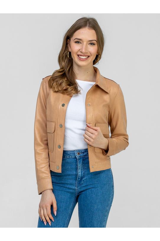 Krótka morelowa kurteczka z naszywanymi dużymi kieszeniami - 10