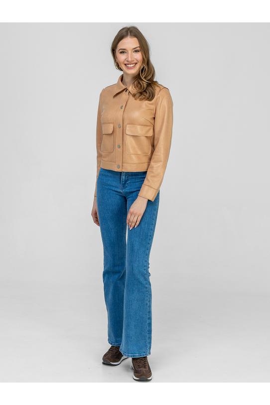 Krótka morelowa kurteczka z naszywanymi dużymi kieszeniami - 8