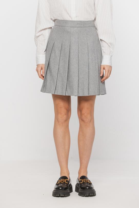 Krótka szara wełniana spódnica z zakładkami - 2