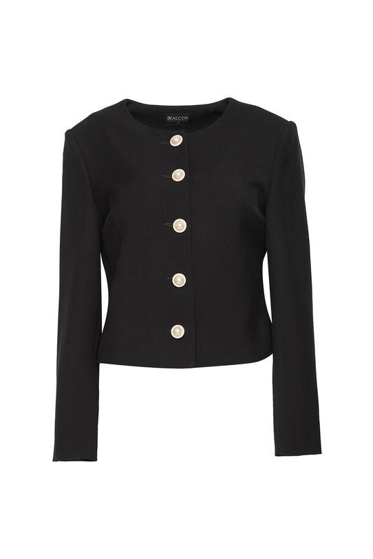 Krótki czarny żakiet glamour zdobiony perłowymi guzikami - 1