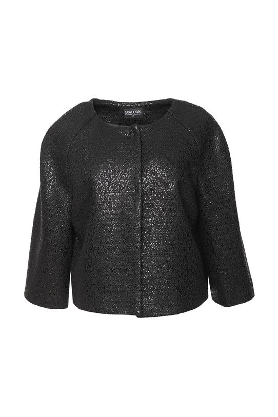 Krótki czarny żakiet z błyszczącą czarna nitką - 1