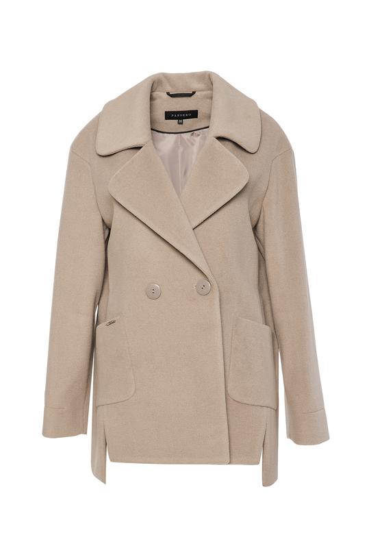 Krótki dwurzędowy płaszcz z wełną i alpaką w odcieniu taupe - 1