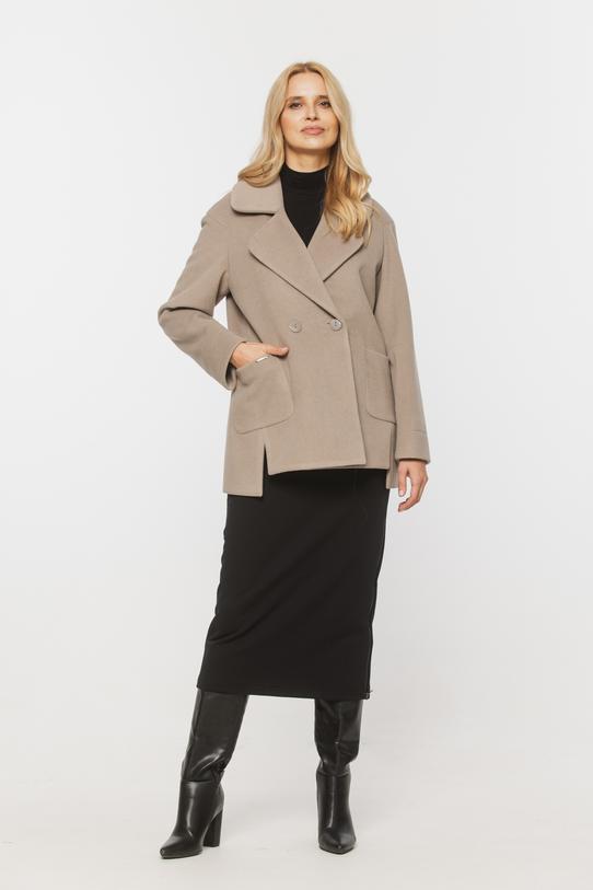Wizualizacja Krótki dwurzędowy płaszcz z wełną i alpaką w odcieniu taupe