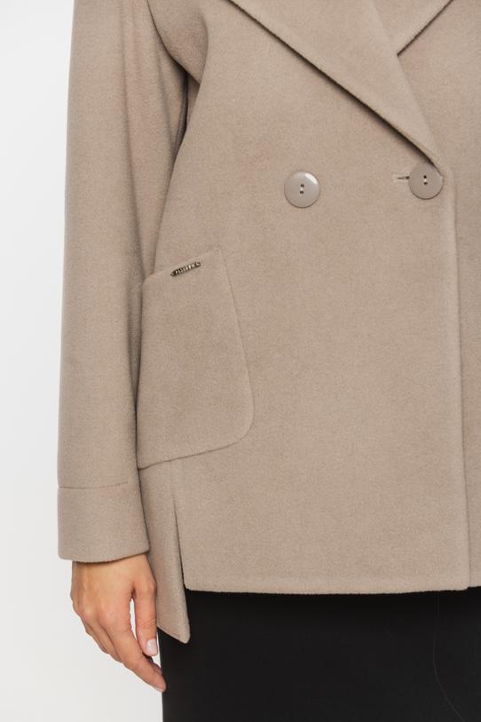Krótki dwurzędowy płaszcz z wełną i alpaką w odcieniu taupe - 6