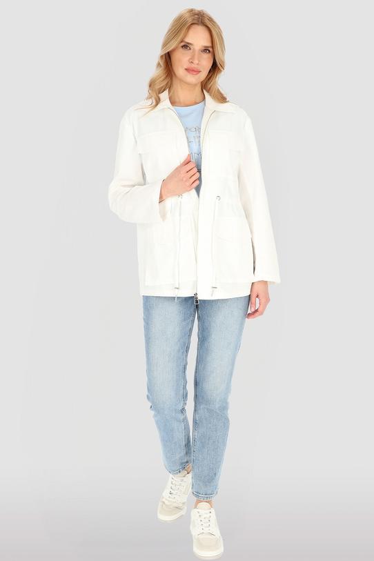 Biała bawełniana kurtka ściągana w talii - 3