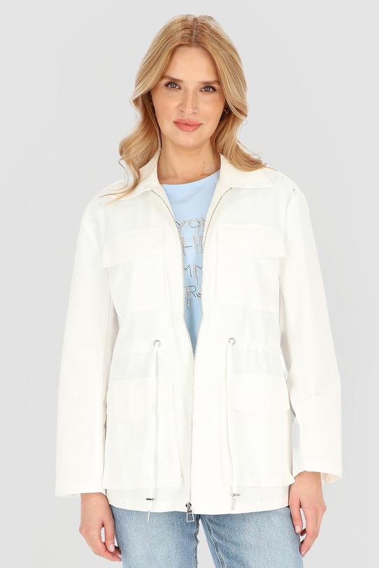 Biała bawełniana kurtka ściągana w talii - 4