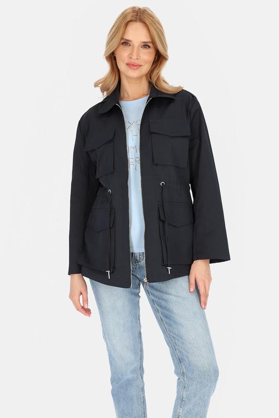 Ciemnogranatowa bawełniana kurtka ściągana w talii - 1