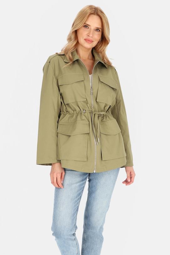 Bawełniana kurtka khaki ściągana w talii - 1