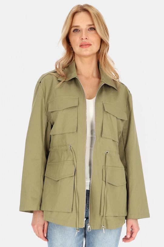 Bawełniana kurtka khaki ściągana w talii - 4