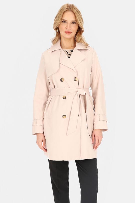 Krótki dwurzędowy trencz z paskiem i podszewką - 1