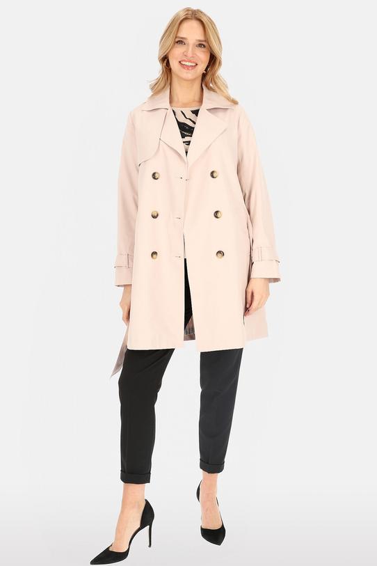 Krótki dwurzędowy trencz z paskiem i podszewką - 2