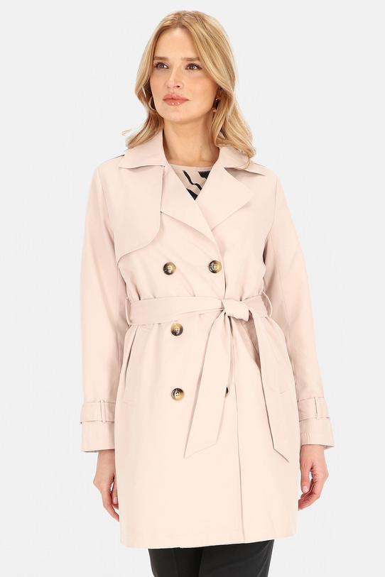 Krótki dwurzędowy trencz z paskiem i podszewką - 3