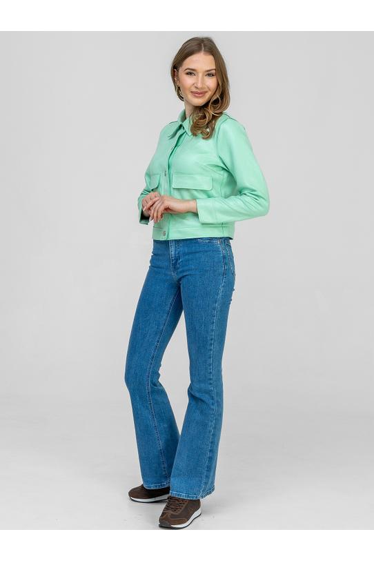 Krótka miętowa kurteczka z naszywanymi dużymi kieszeniami - 1