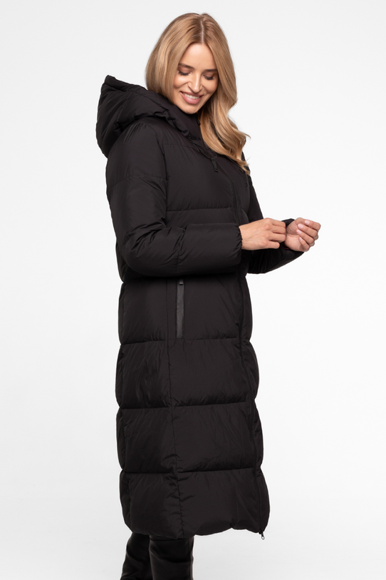 Płaszcz puchowy z kapturem w kolorze czarnym - 1