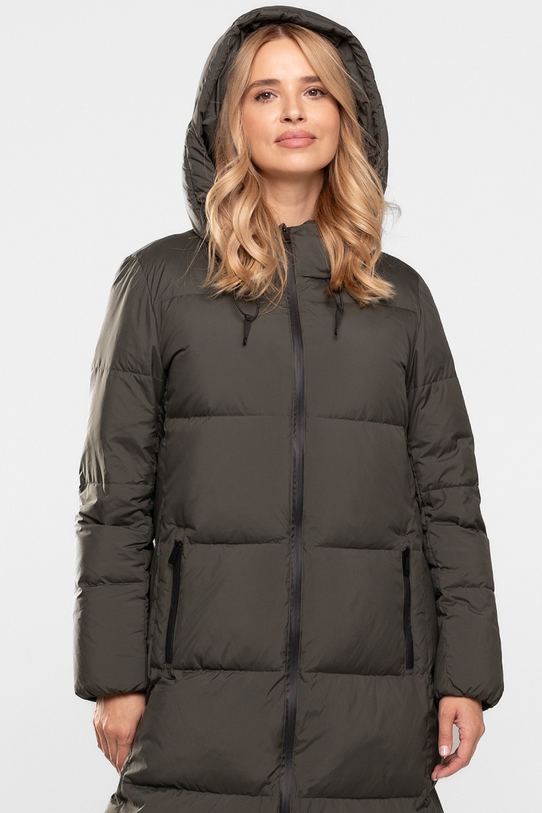 Płaszcz puchowy z kapturem w kolorze khaki - 3