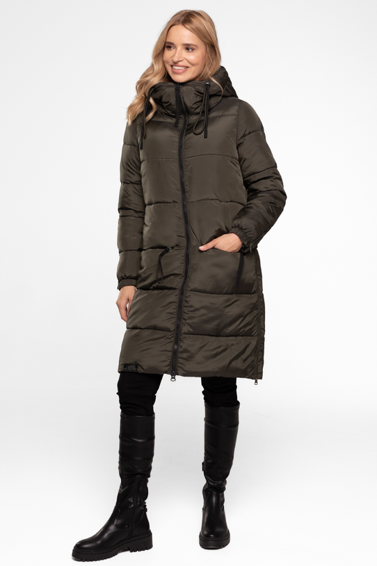 Prosta funkcjonalna kurtka zimowa w kolorze khaki - 2