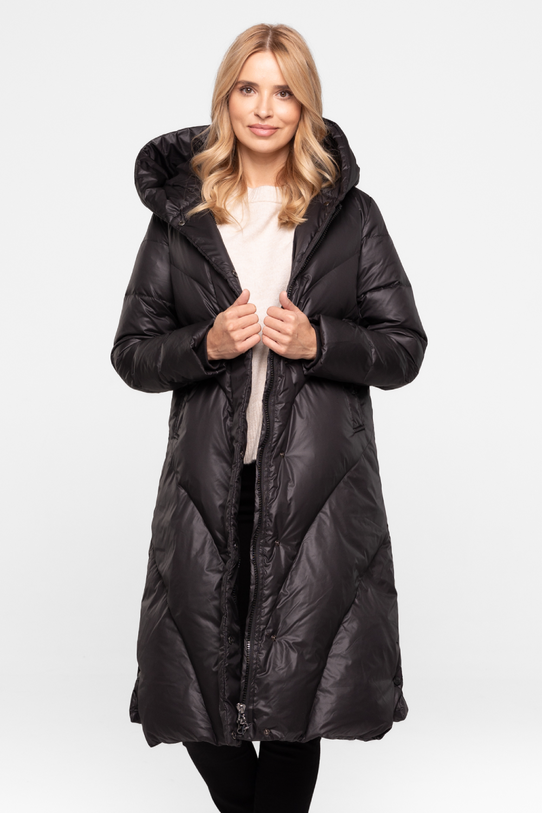 Zimowa czarna kurtka za kolano z naturalnym wypełnieniem - 1