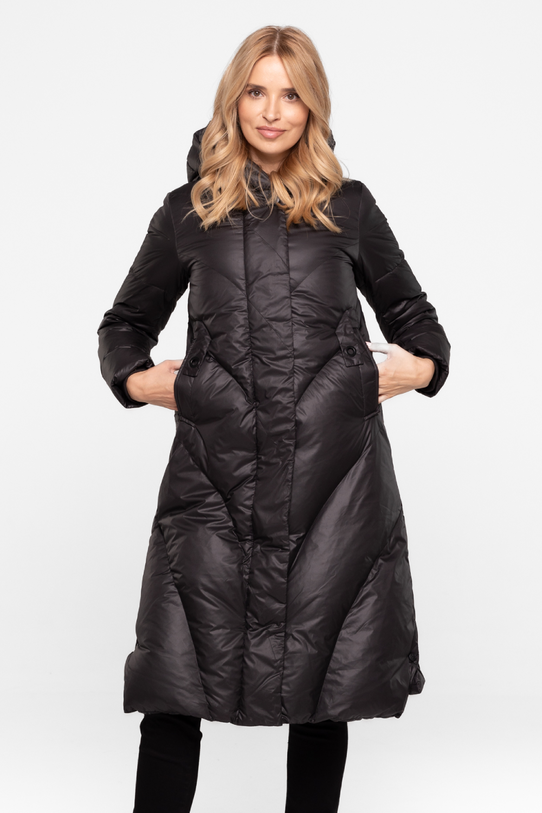 Zimowa czarna kurtka za kolano z naturalnym wypełnieniem - 2