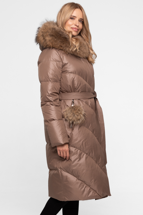 Puchowa długa kurtka w kolorze cappuccino - 3