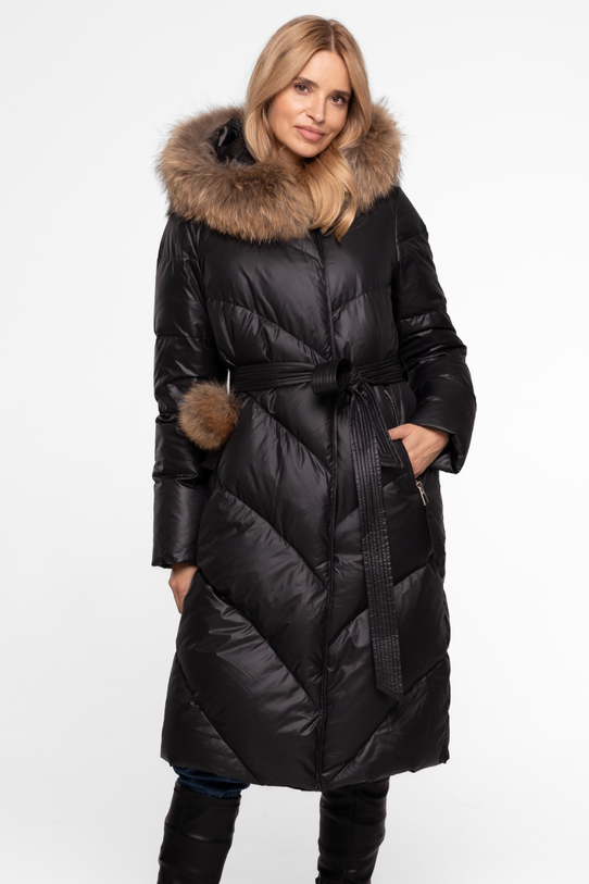 Puchowa długa kurtka w kolorze czarnym - 2