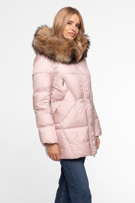 Jasnoróżowa krótka kurtka z naturalnym wypełnieniem - 2