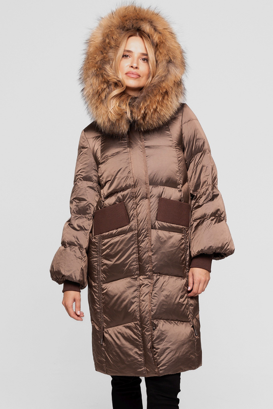 Brązowa zimowa kurtka z połyskującej tkaniny - 2