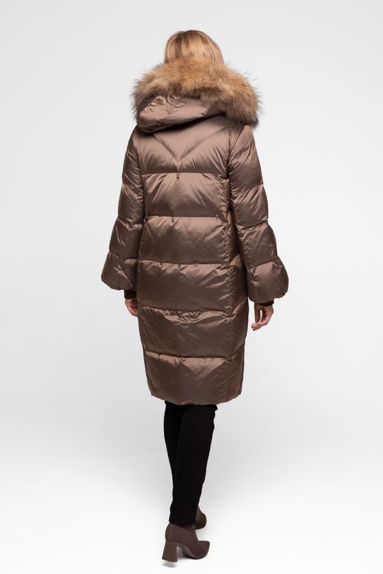 Brązowa zimowa kurtka z połyskującej tkaniny - 4