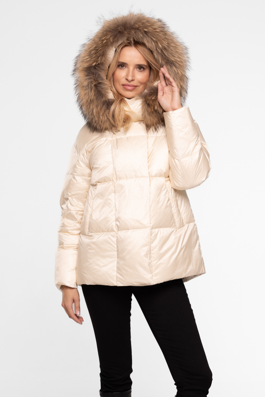 Puchowa wygodna kurtka z kapturem i futerkiem - 1