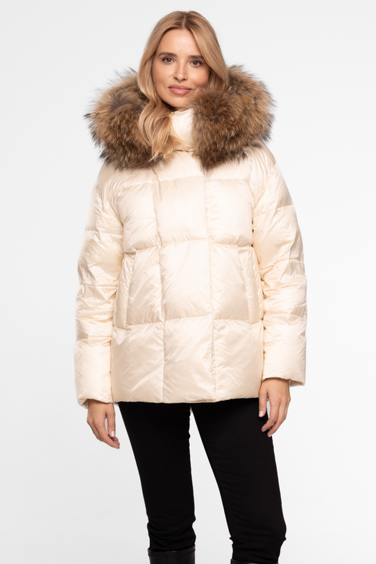 Puchowa wygodna kurtka z kapturem i futerkiem - 2