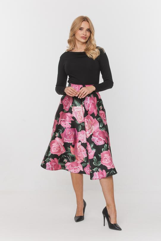 Wizualizacja Kwiatowa atłasowa spódnica midi z kieszeniami