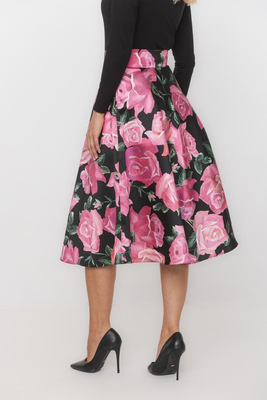 Kwiatowa atłasowa spódnica midi z kieszeniami - 3