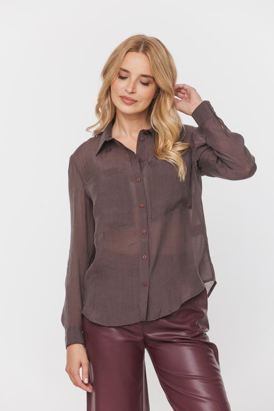 Lekka koszula mgiełka z długim rękawem i kieszeniami - 2