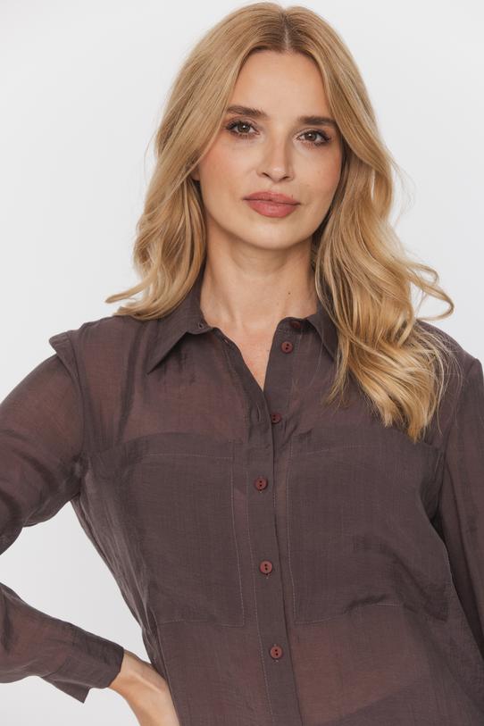 Lekka koszula mgiełka z długim rękawem i kieszeniami - 4