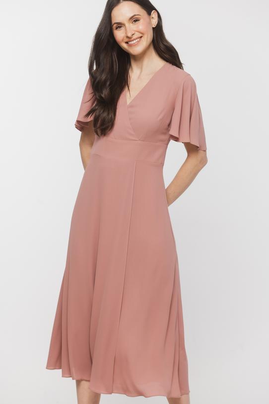 Lekka wizytowa sukienka w kolorze łososiowego różu - 2