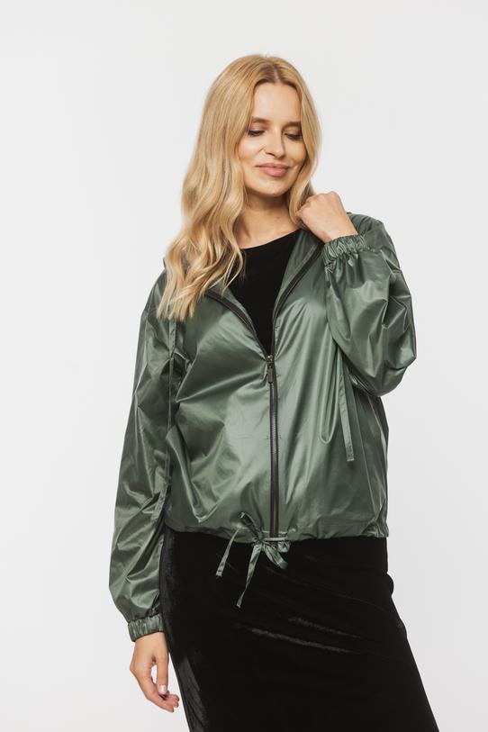 Lekka kurtka z kapturem w odcieniu zieleni z troczkami - 2