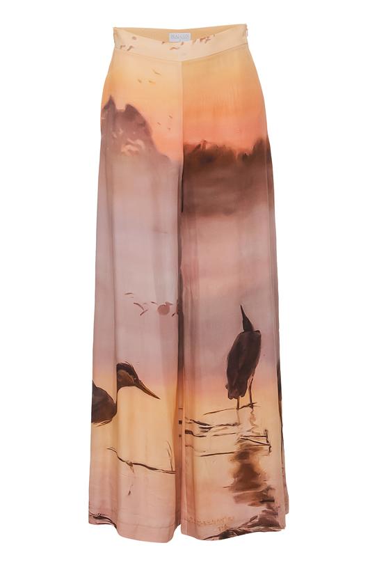 Lekkie wiskozowe spodnie z malarskim motywem - 1