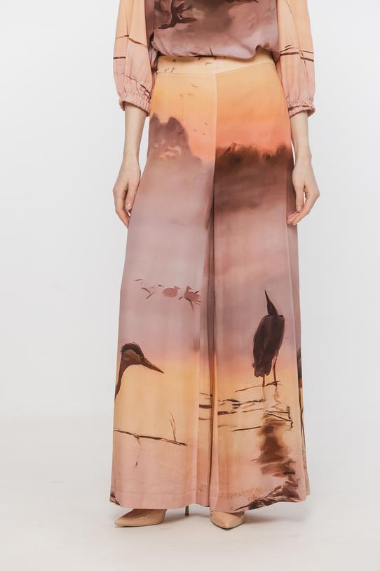 Lekkie wiskozowe spodnie z malarskim motywem - 2