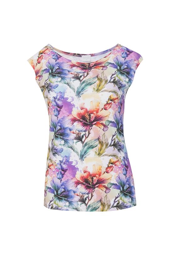 Letnia bluzka z dzianiny w kolorowe kwiaty - 1