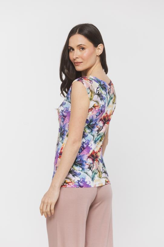 Letnia bluzka z dzianiny w kolorowe kwiaty - 3