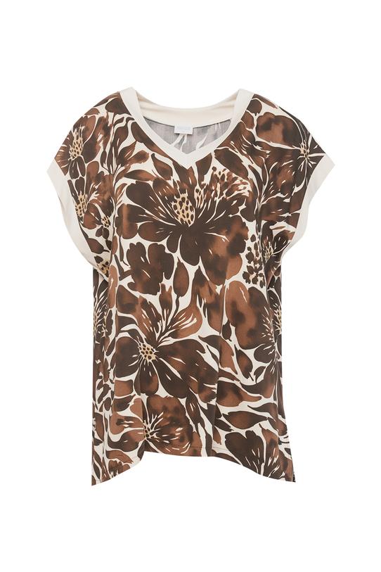 Letnia luźna bluzka w brązowe kwiaty - 1