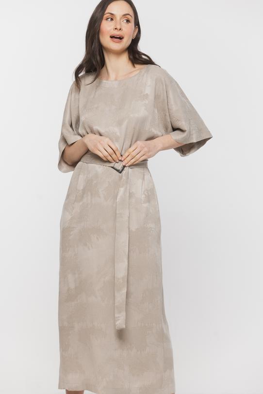Letnia sukienka z fakturowanej beżowej tkaniny wiskozowej - 2