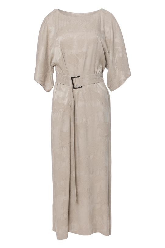 Letnia sukienka z fakturowanej beżowej tkaniny wiskozowej - 1